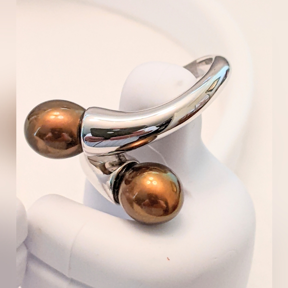 HONORA CULTURED FRESHWATER PEARL STERLING SILVER BYPASS RING, NWOT
